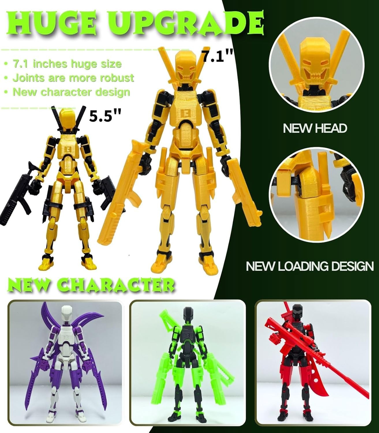 4-Pack T13 Action Figure Set,7 Inch Multi-Colored Titan 13 Robot, Dummy 13, 3D P